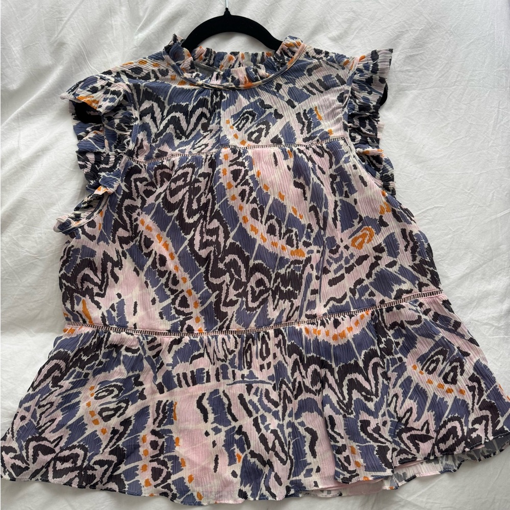 Marie Oliver $259 Silk Blend Ruffle Flutter High Neck Lined Blouse Top Size Smal